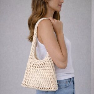 Ivory Macramé Handbag Woven Tote | New